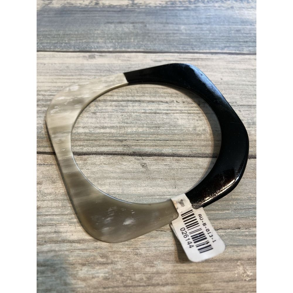 Horn Bangle 2 tone Black Marbled Bracelet‎ Rounded square Thin Modernist NWT